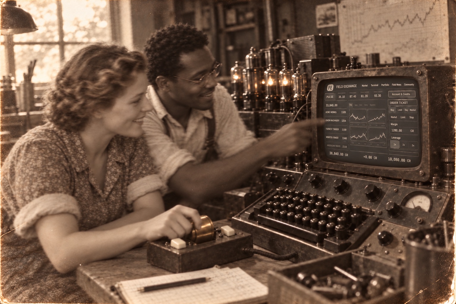 workshop enthusiasts operating a brass pre-mouse roller controller